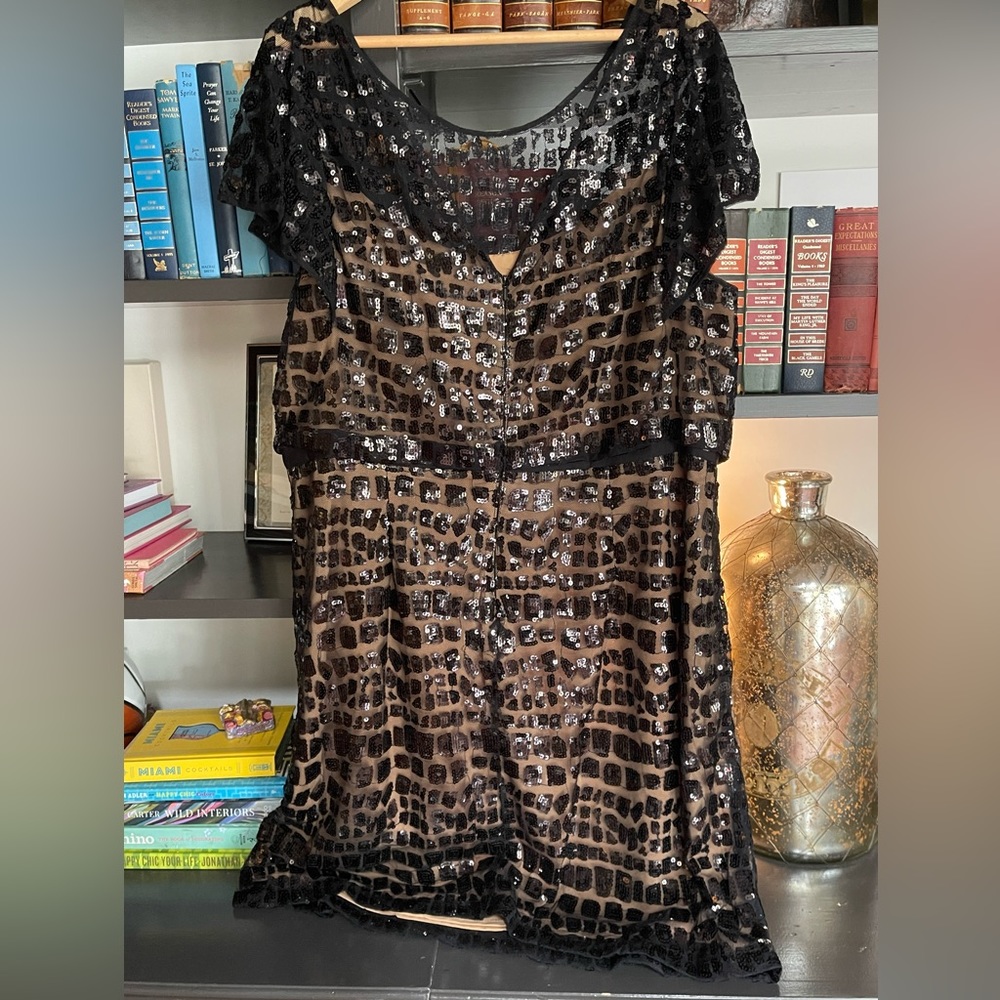 PHOEBE COUTURE A-Line Little Black Sequin Dress Size 20 Cap Sleeve - Picture 2 of 8